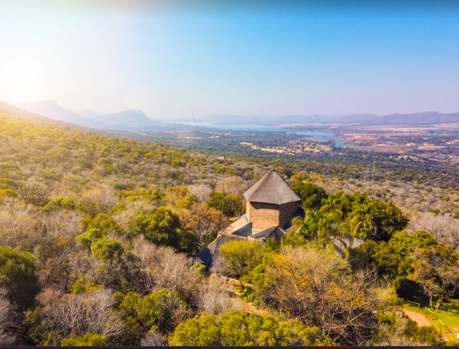 Aerial view over the lodge and bushveld