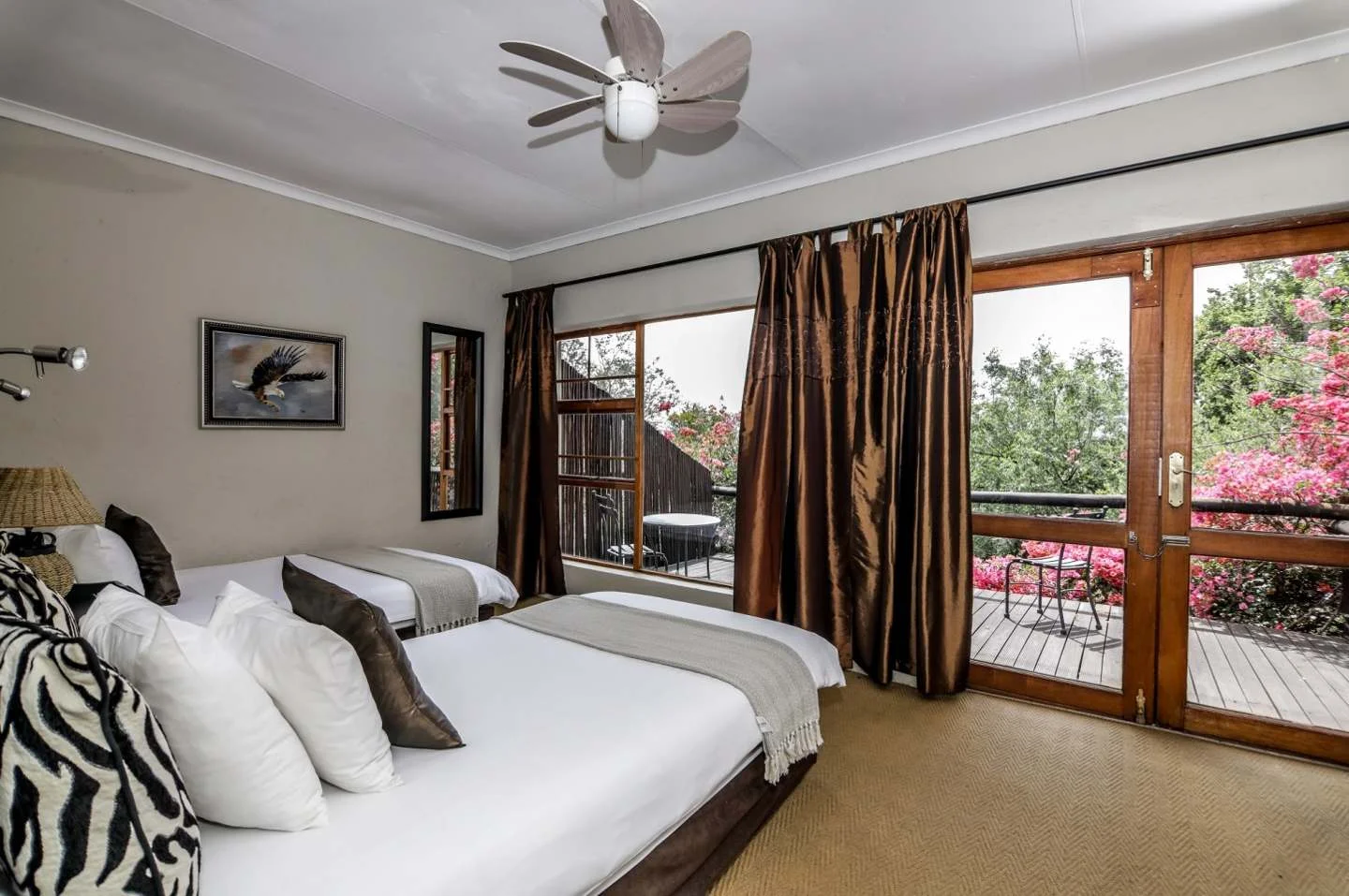 An inviting guest bedroom at Leopard Lodge